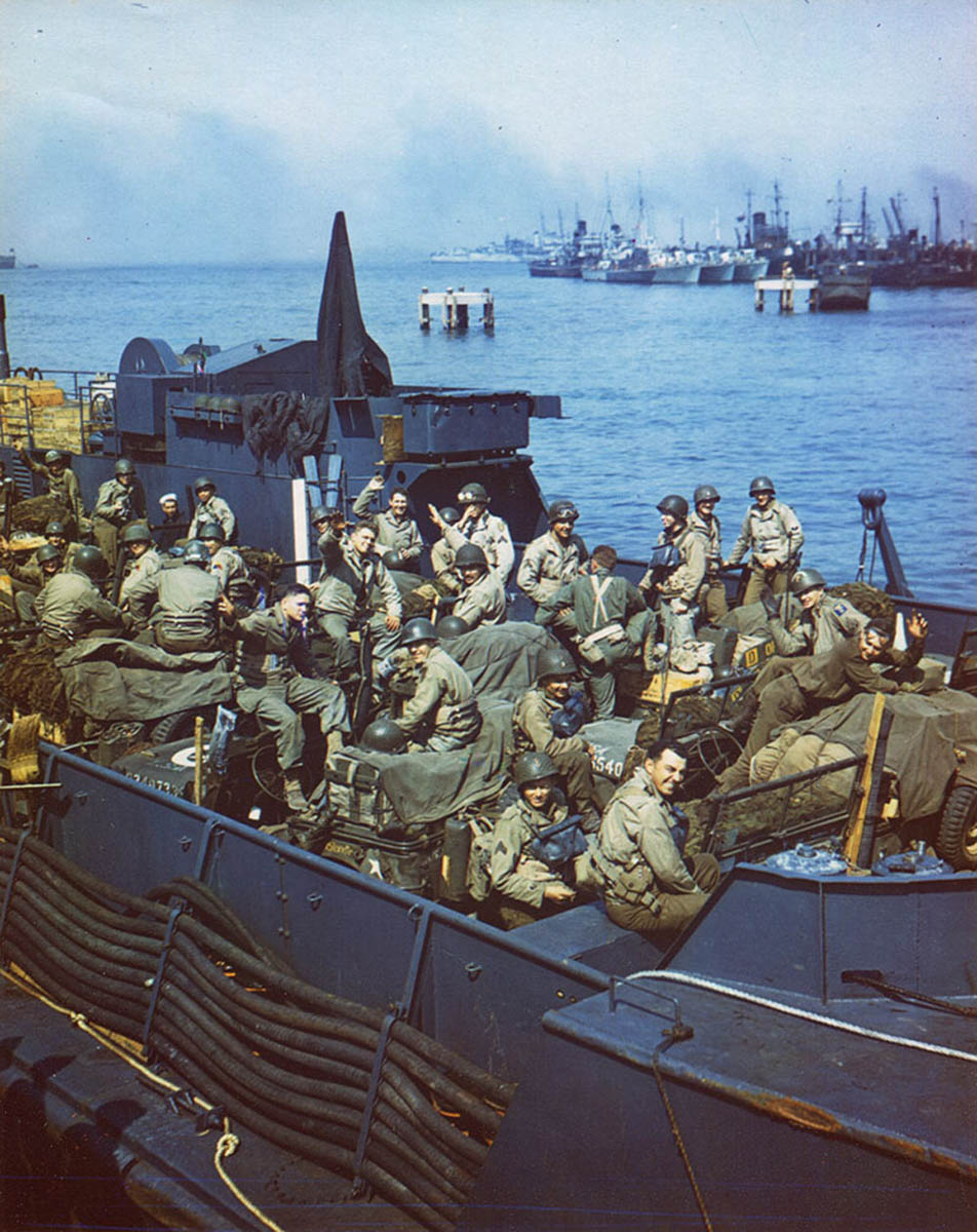 American Soldiers Aboard an LCT Prepping for Normandy Invasion | D